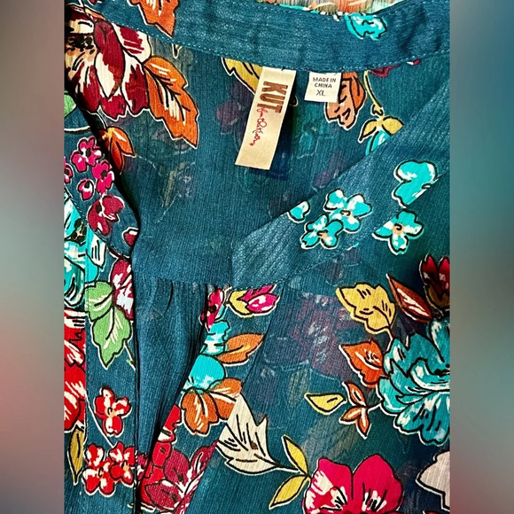KUT FROM THE KLOTH Navy floral sheer long sleeve top‎ size XL. - Picture 10 of 13